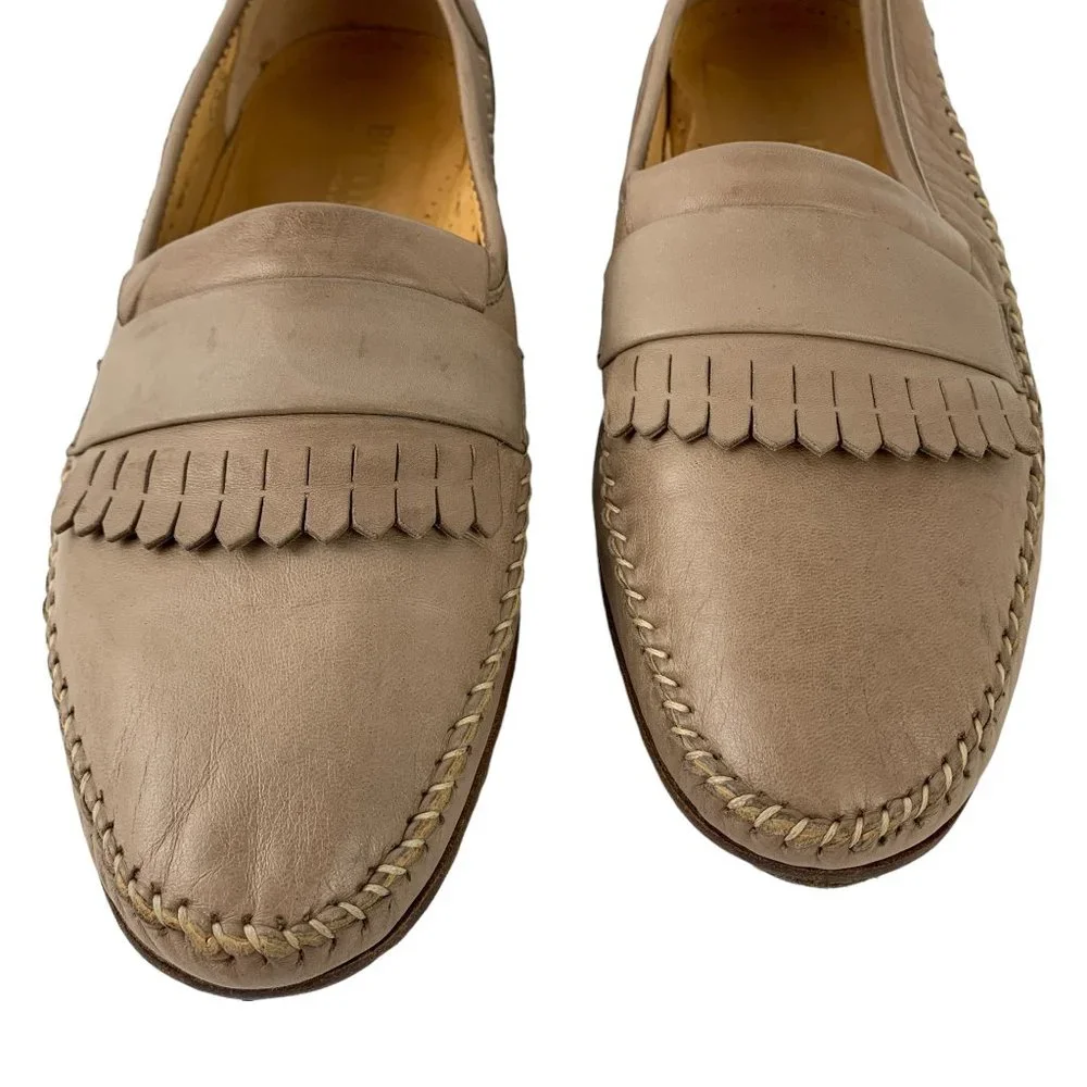BOTTINO Taupe Italian Calf Leather Moc Toe Kiltie Dress Loafers‎